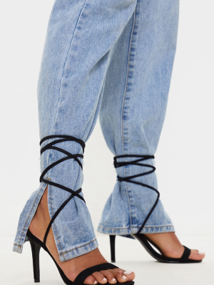 Black Barely There Ankle Tie Strappy Sandal