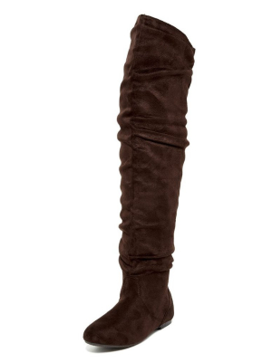 Vickie Hi Brown Suede Over The Knee Flat Boot