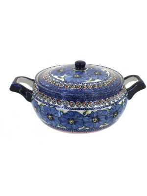 Blue Rose Polish Pottery Blue Art Medium Round Baker With Lid