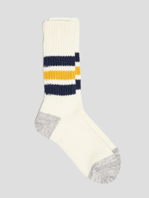 Rototo Coarse Ribbed Old School Crew Socks In Navy