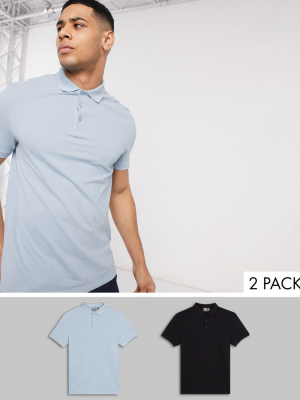 Asos Design 2 Pack Organic Pique Polo