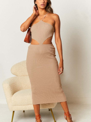 Lyla Cut Out Midi Dress Beige