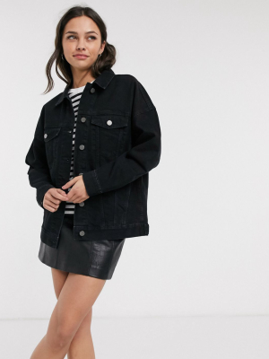 Asos Design Oversized Denim Jacket In Black