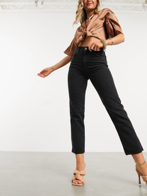 Asos Design High Rise Stretch 'effortless' Crop Kick Flare Jeans In Black