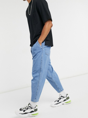 Bershka Balloon Fit Jeans In Mid Blue