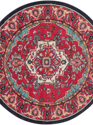 Monaco Red/turquoise Round Rug