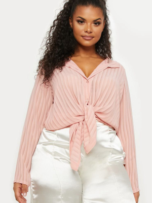 Plus Dusty Pink Striped Chiffon Oversized Shirt