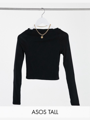 Asos Design Tall Long Sleeve Top With Slash Neck In Black