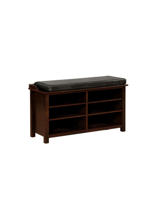 Mancuso Transitional Style Shoe Rack Storage Bench Brown Cherry - Iohomes