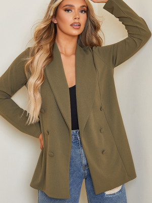 Khaki Triple Breasted Oversized Crepe Blazer