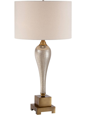 Possini Euro Design Table Lamp Mercury Glass Bronze Metal Beige Drum Shade For Living Room Family Bedroom Bedside Office