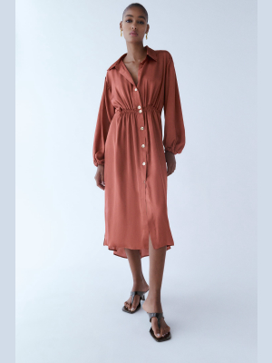 Satin Effect Shirt Dress