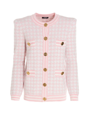 Balmain Houndstooth Logo Embellished Buttons Cardigan