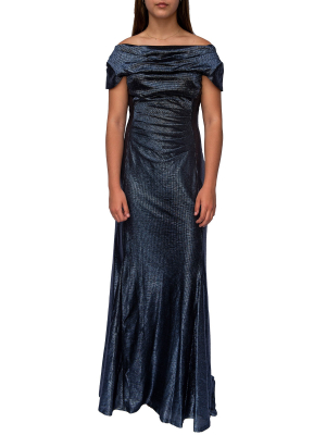 Metallic Foil Ruched Gown