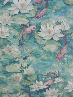 Sample Water Lily Wallpaper In Turquoise From The Belvoir Collection By Matthew Williamson