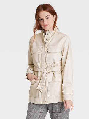 Women's Faux Leather Anorak Jacket - A New Day™ Stone
