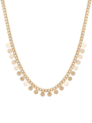 14k Gold Small Curb Chain Necklace With 23 Itty Bitty Discs