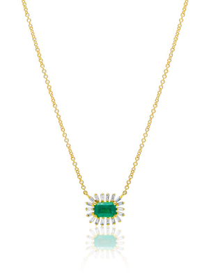 14kt Yellow Gold Emerald Baguette Diamond Audelia Necklace