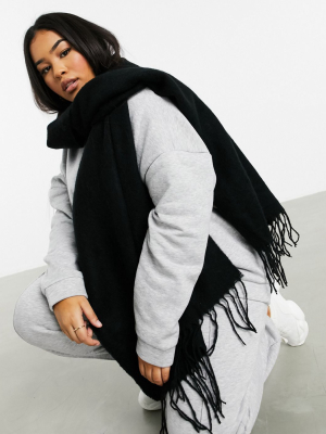 Asos Design Supersoft Long Woven Scarf With Tassels In Black