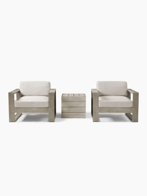 Portside Outdoor Lounge Chair & Umbrella Side Table Set - Weathered Gray