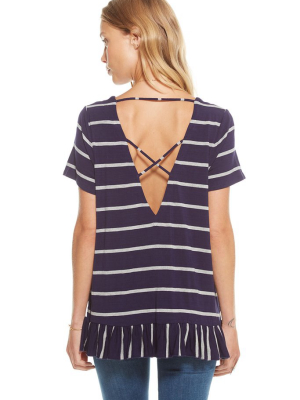 Cool Jersey S/s Strappy Double V Peplum Tee