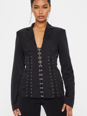 Black Boned Lace Up Corset Blazer