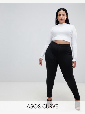 Asos Design Curve High Waisted Stretch Treggings In Ponte