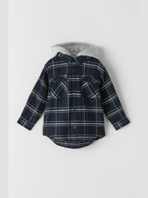 Plaid Flannel Shirt With Hood