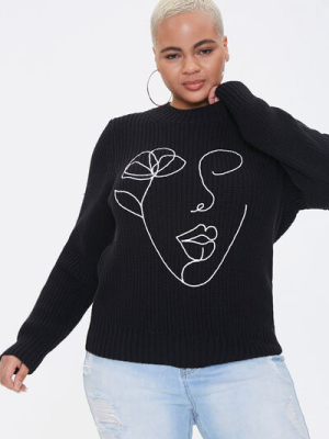 Plus Size Line Art Sweater