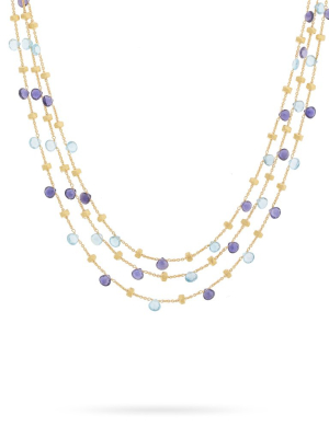 Marco Bicego® Paradise Collection 18k Yellow Gold Iolite And Blue Topaz Three Strand Collar Necklace