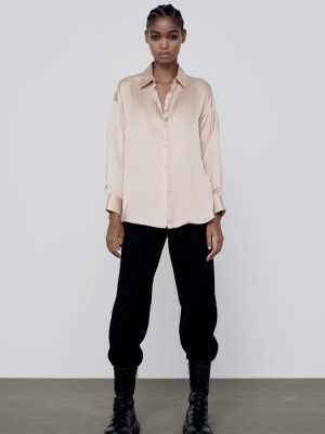 Satin Effect Oversized Shirt