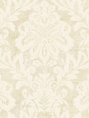 Shimmer Damask Wallpaper In Ivory And Grey By Seabrook Wallcoverings