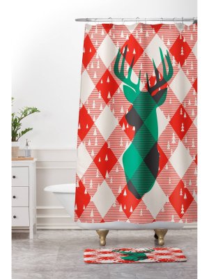 Oh Deer Me Shower Curtain Red - Deny Designs