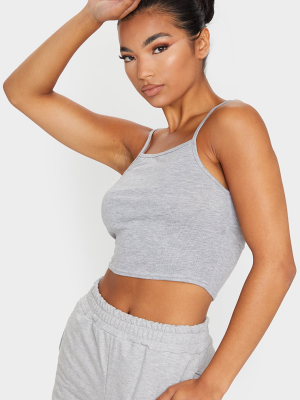 Basic Grey Jersey Racer Neck Crop Top