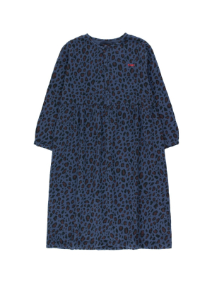 Tiny Cottons Animal Print Dress - Light Navy/dark Brown