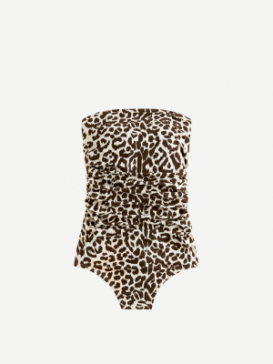 Ruched Bandeau One-piece Swimsuit In Leopard Print