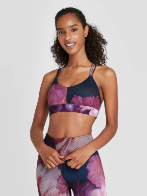 Women's Floral Print Braided Strappy Back Bra - Joylab™ Navy