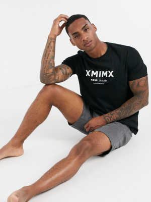 Asos Design Relaxed Lounge T-shirt And Short Pajama Set With Roman Numerals Print