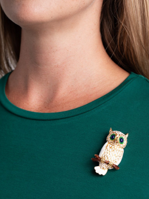 Gold With White Owl Pin