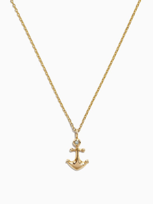 Effy Kidz 14k Yellow Gold Diamond Anchor Necklace, 0.01 Tcw