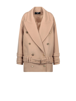 Balmain Belted Waist Double-breasted Coat