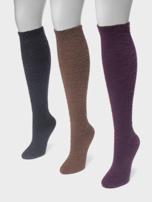 Muk Luks Women's Fluffy 3pk Knee High Slouch Socks - Ivory/oatmeal/gray One Size