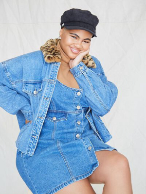 Plus Size Denim Leopard Collar Jacket