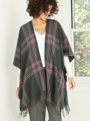 Women's Plaid Ruana Kimono Jacket - A New Day™ Green