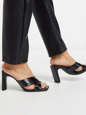 Bershka Crossover Heeled Mule In Black