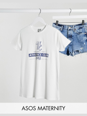 Asos Design Maternity T-shirt With Nyc Athletics Club In Gray Marl