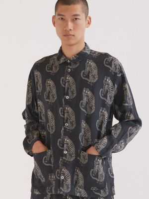Men’s Pocket Pyjama Set Sansindo Tiger Print Black/cream Linen
