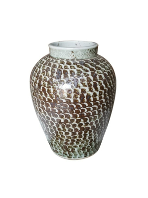 Fish Scale Pattern Rusty Brown Jar