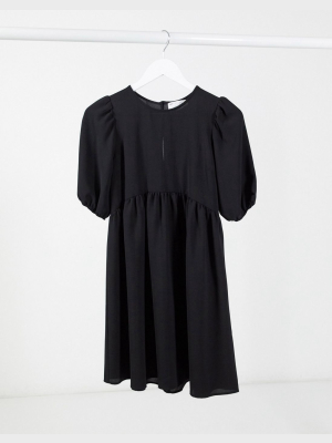 Asos Design Short Sleeve Smock Mini Dress In Black