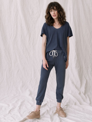 The Cropped Sweatpant. Solid -- Washed Navy